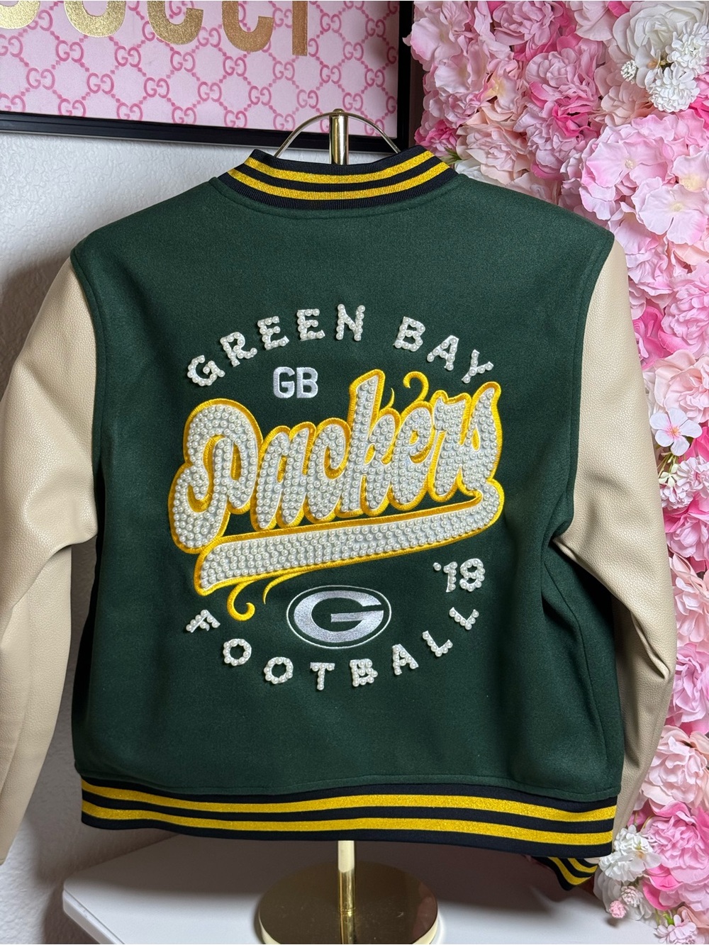Green Bay Packers Pearl Embellished Varsity Jacket